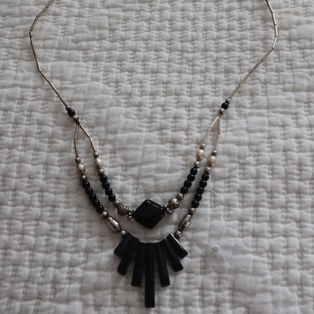 Black, silver beaded necklace